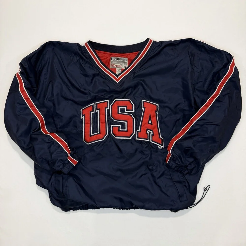 Vintage 90s Steve & Barry’s USA Pullover Windbreaker Jacket XL Navy Red White